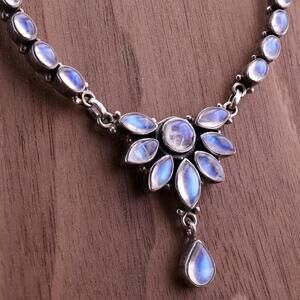 Vintage Nicky Butler Moonstone Flower Floral Teardrop Drop Collar Necklace